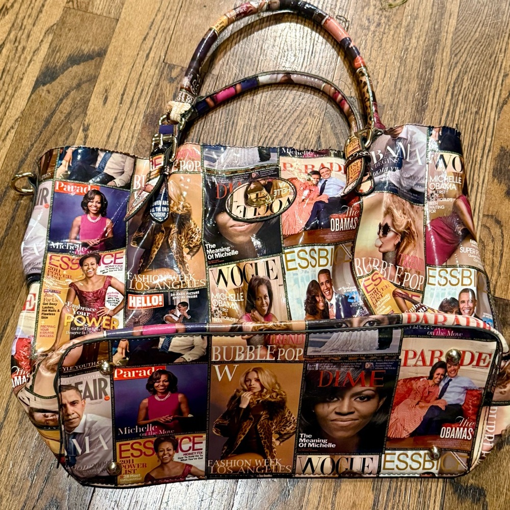 Multicolor Michelle Obama Magazine Print Tote Bag - Picture 2 of 6